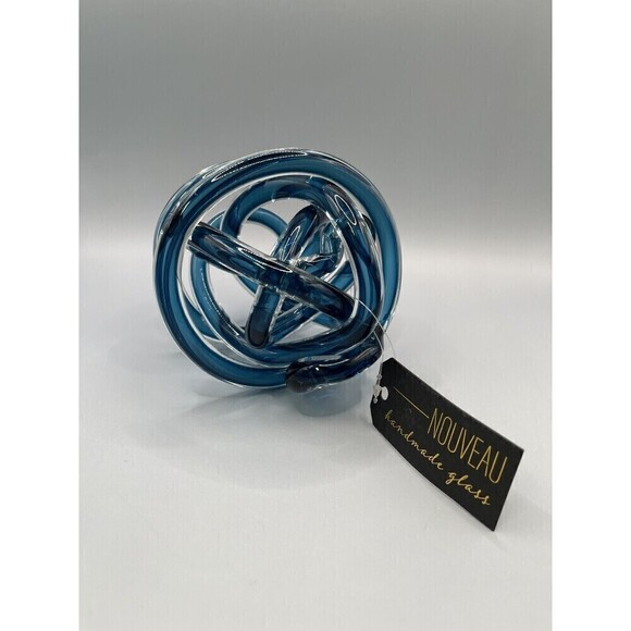 Blue Glass Interchangeable 5.5” Knot Orb Sphere Decor Nouveau Handmade - Picture 3 of 8